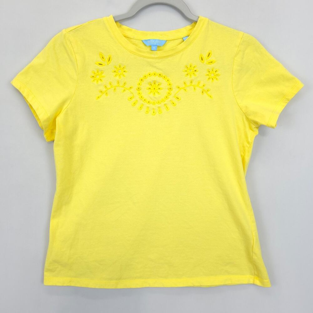 Draper James Rsvp Shirt Embroidered Tee Women S Yellow Short Sleeve Crewneck